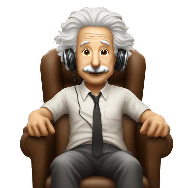 Albert Einstein sitting with headphones on